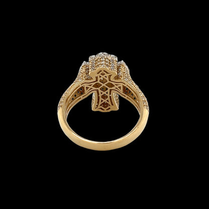 טבעת תלת מימדית זהב צלב 14K עם CZ