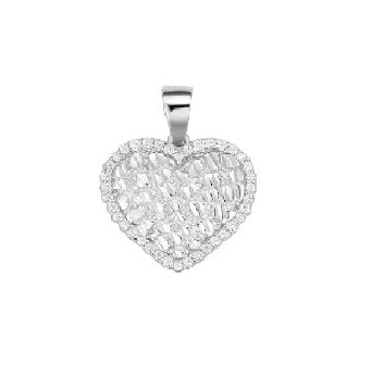 Nugget Heart Pendant with Moissanite Accents in Sterling Silver