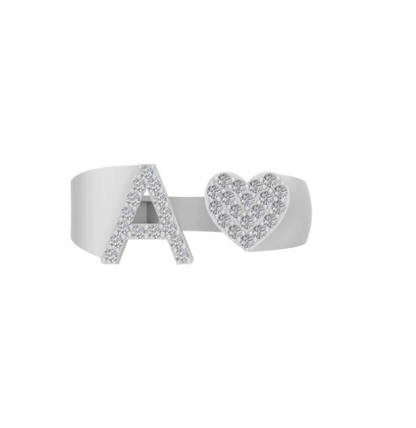 10k Gold White Diamond Heart Initial Letter Stylish Ring