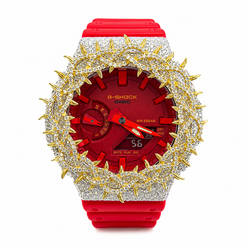 Original Luxury Lab-Grown Moissanite Watch: Red "Crown of Thorns" Edition