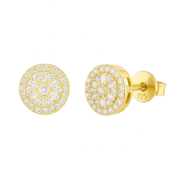 Classic Round Pavé & Baguette Halo Stud Earrings