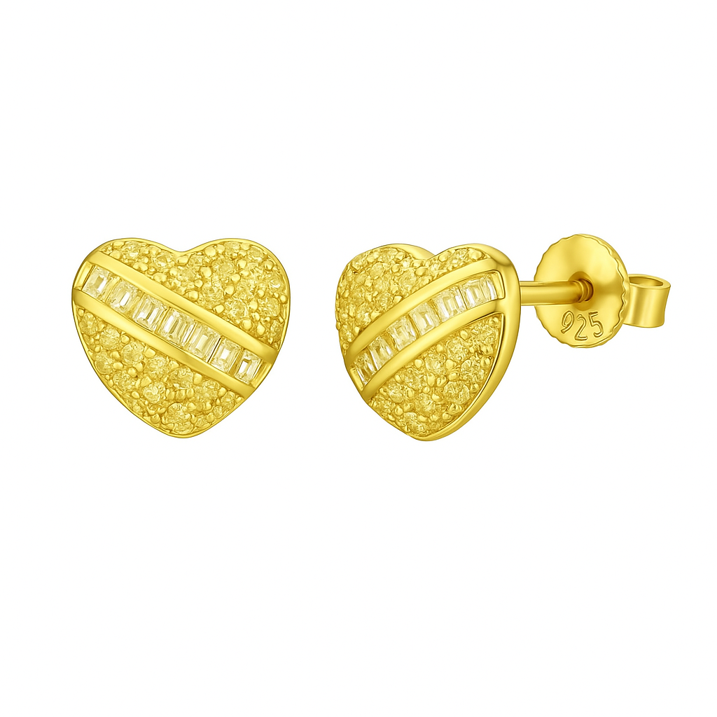 Baguette Stripe Pavé Heart Stud Earring