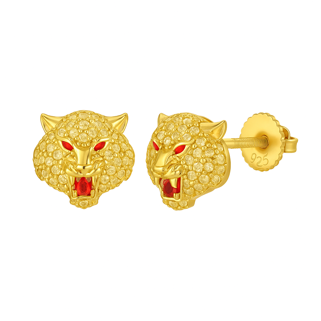 Fierce Tiger Head Diamond-Cut Studs