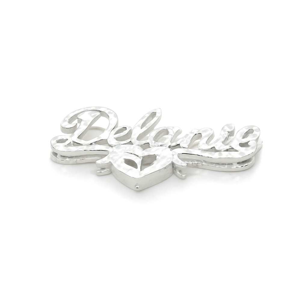 Custom Diamond-Cut Heart Script Nameplate Necklace