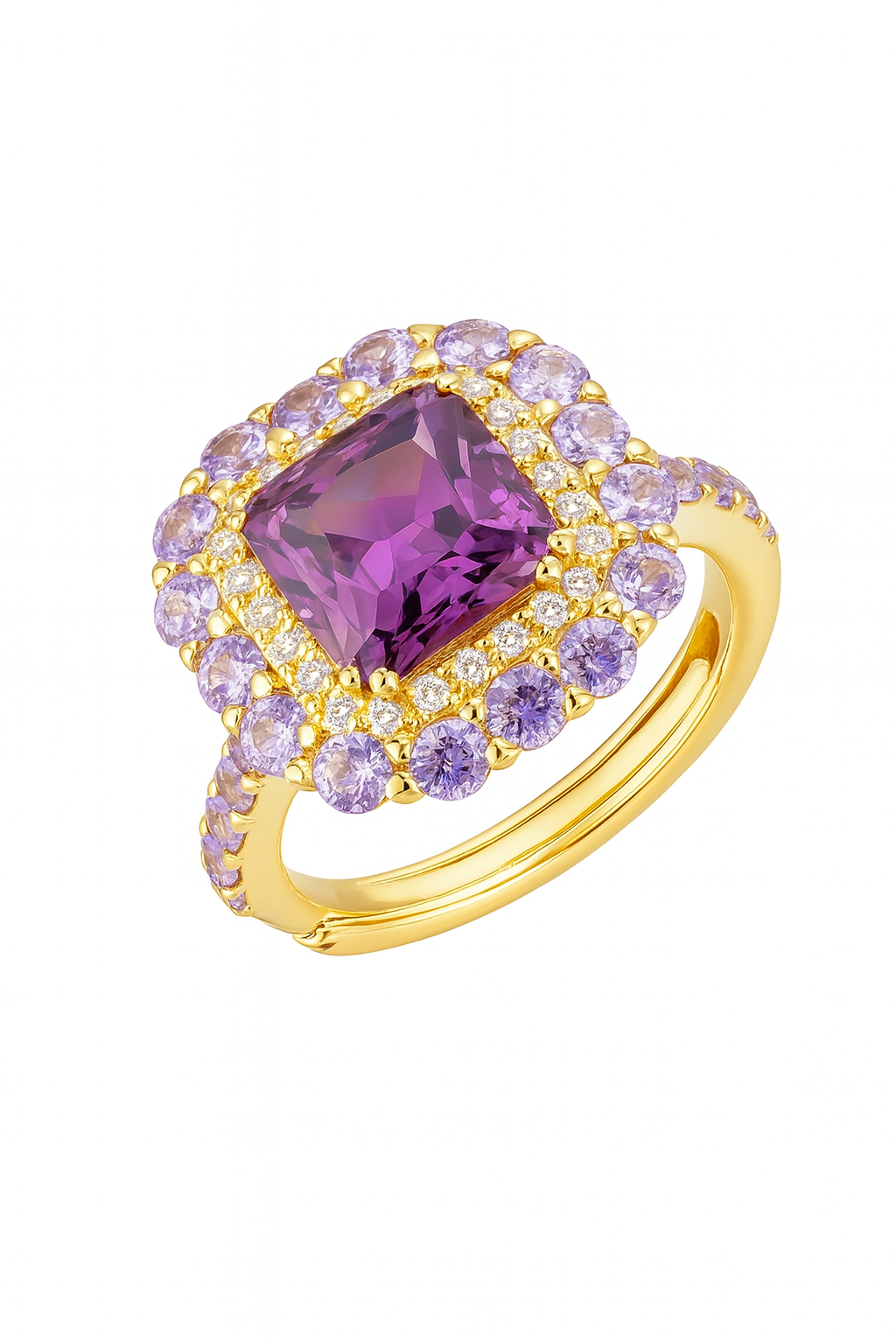 Lavender Cushion Cut Zirconia Halo Ring