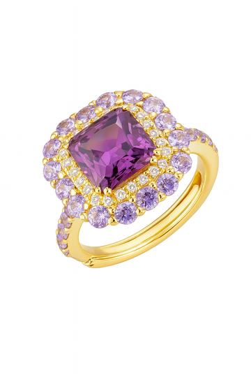 Lavender Cushion Cut Zirconia Halo Ring