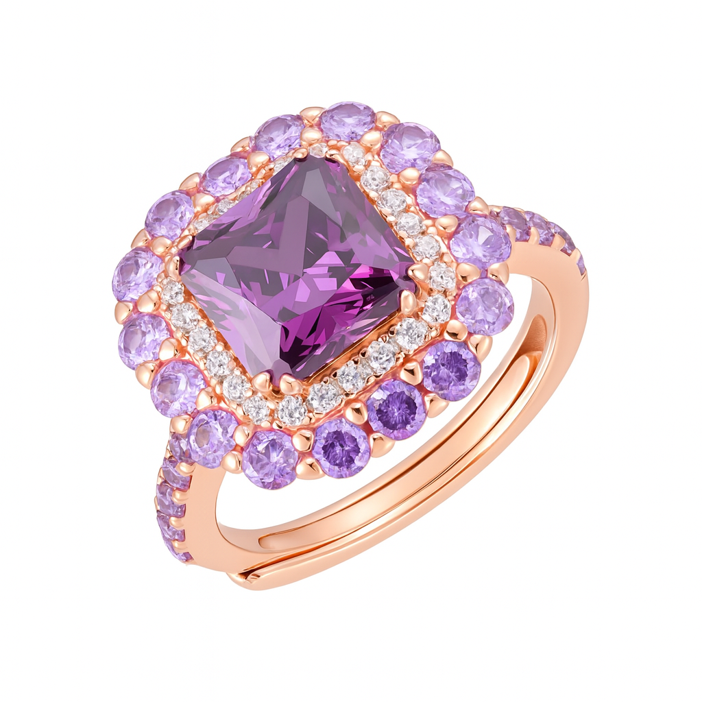 Lavender Cushion Cut Zirconia Halo Ring