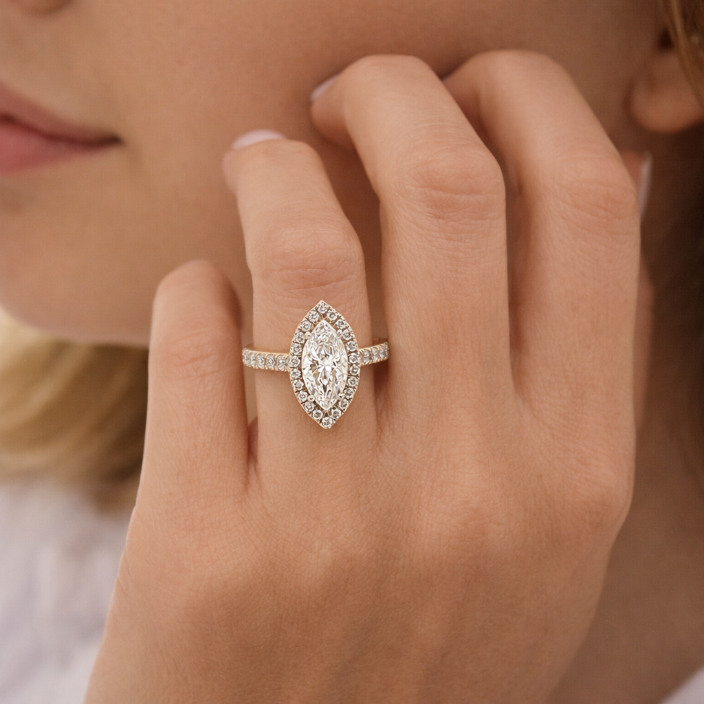 Marquise Cut Lab Diamond Ring in 14K Yellow Gold