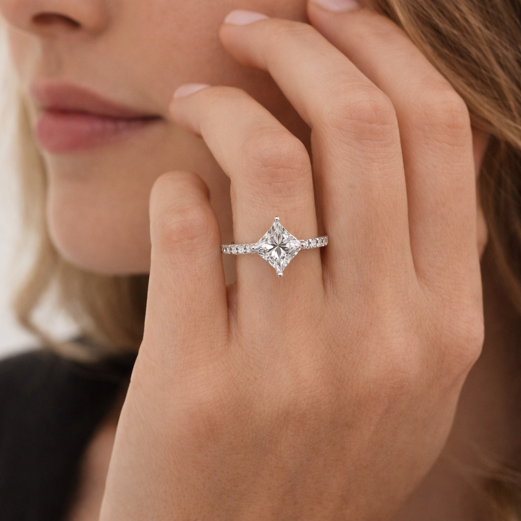 Princess Cut Lab Diamond Engagement Ring in 14K White Gold