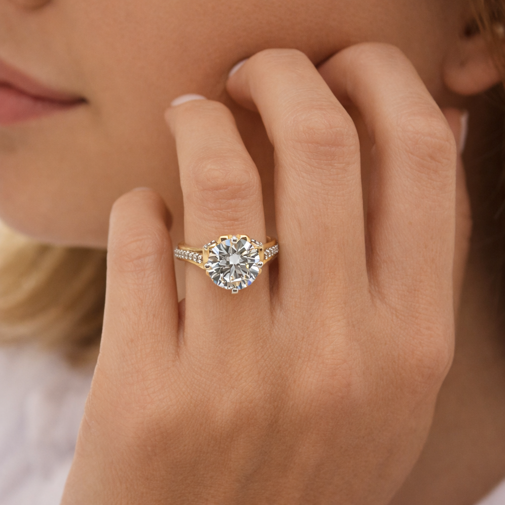 14K Yellow Gold Round Lab Diamond Ring