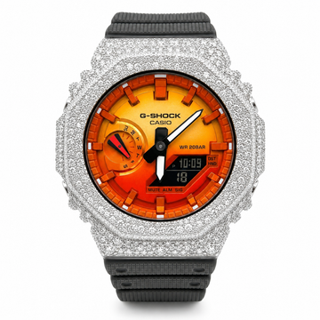 G-Shock Casio Watch Sunset Orange-Red Original Luxury Lab-Grown Moissanite Silver Grey Wristband Edition