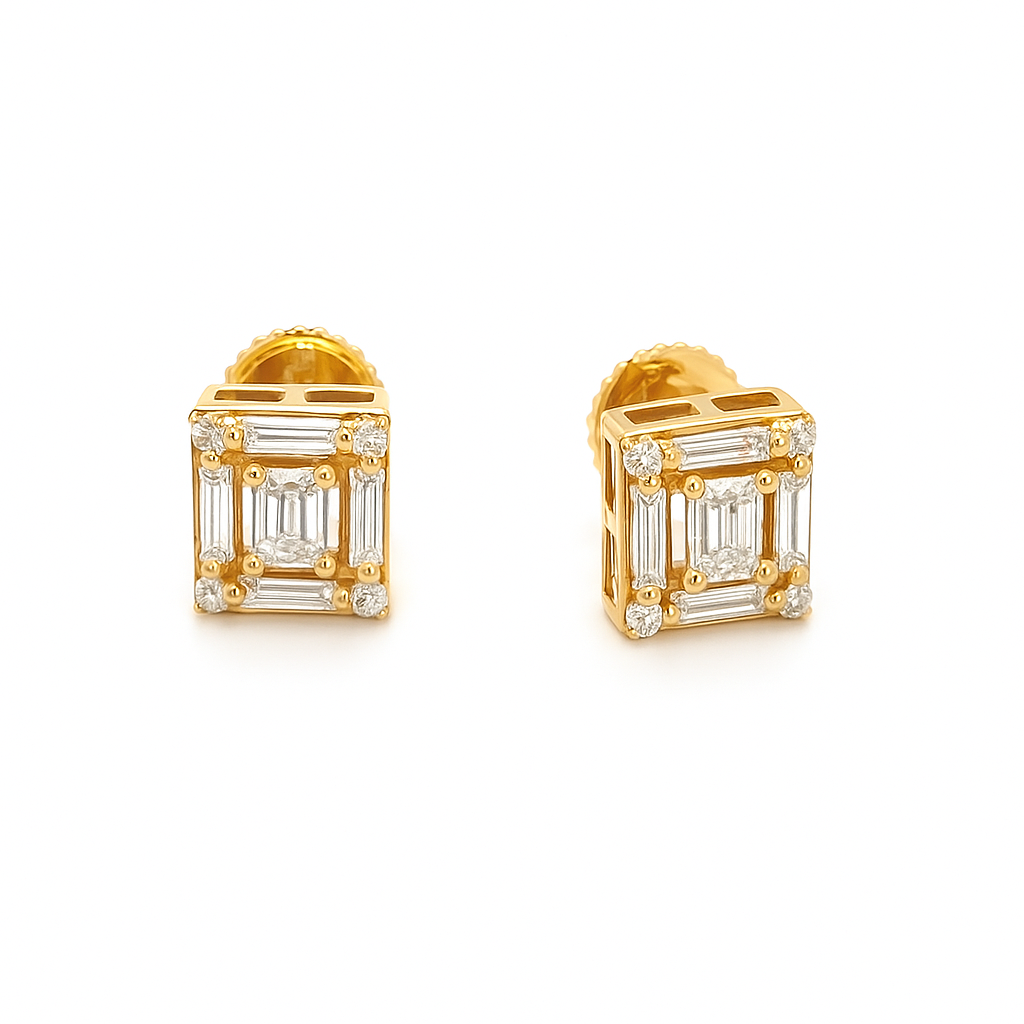 Baguette Diamond Cubed Shaped Studs in 10K Gold