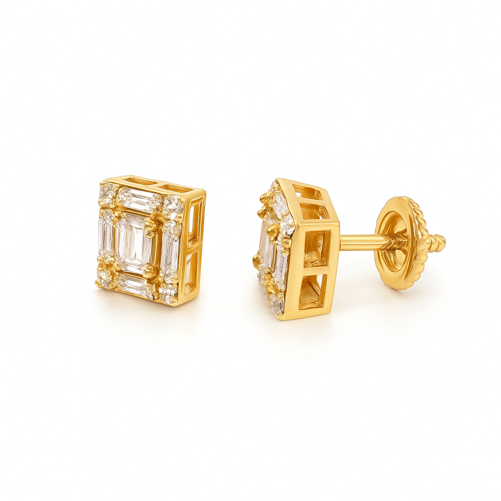 Baguette Diamond Cubed Shaped Studs in 10K Gold