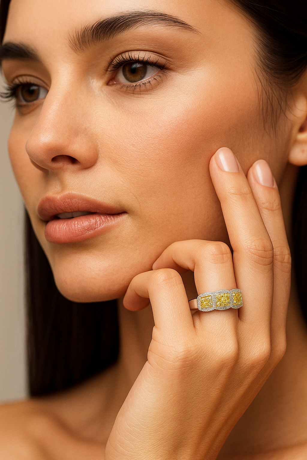 14K White Gold Cushion-Cut Yellow Diamond Halo Band