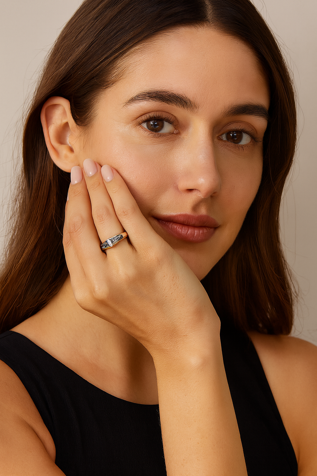 14K White Gold Oval Mountain Center Diamonds Engagement Ring