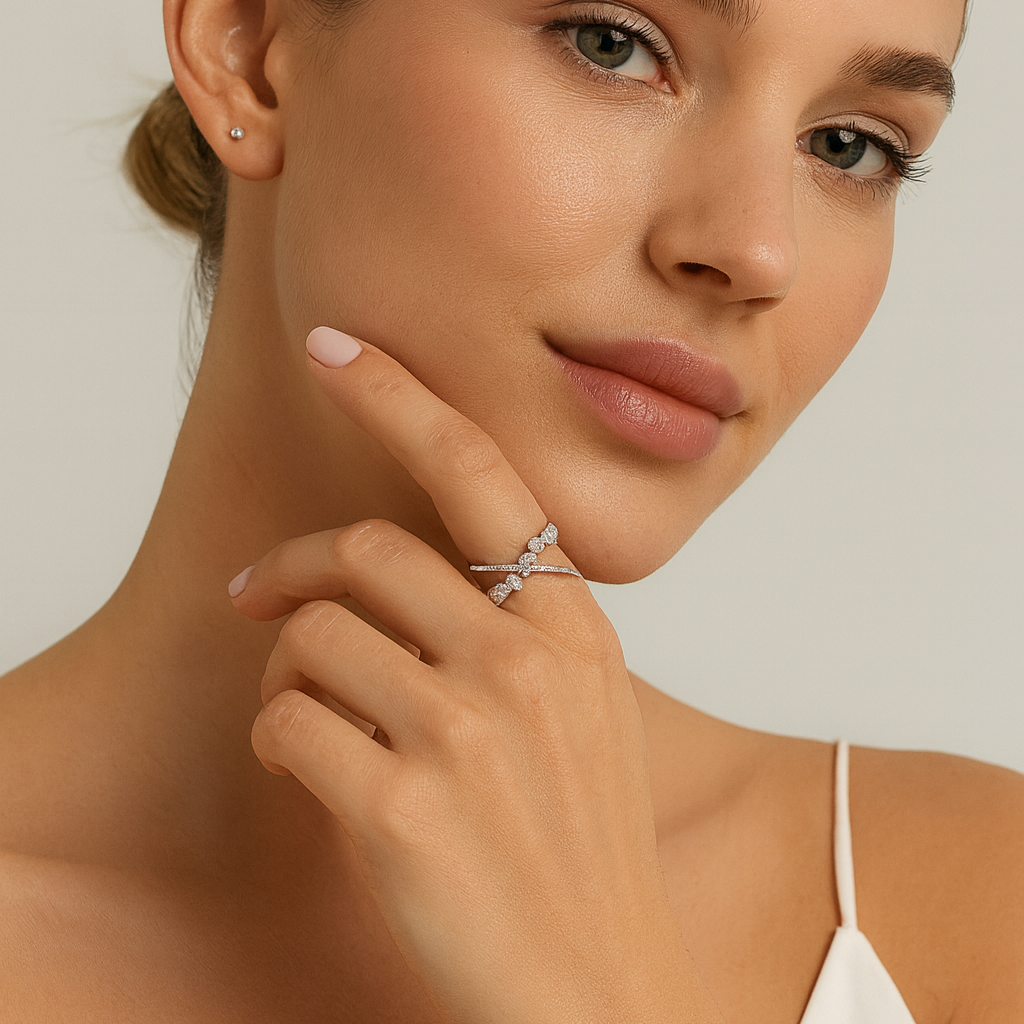 14K White Gold Multi Shapes Diamonds Ring