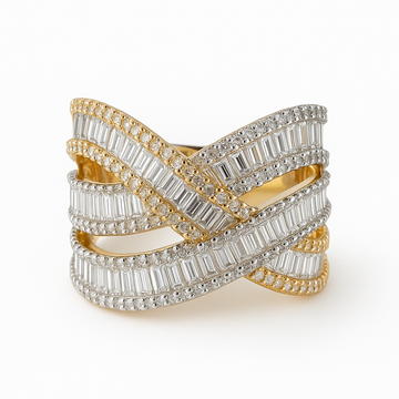 14K White Gold Baguette Cut & Round Diamonds Band RING