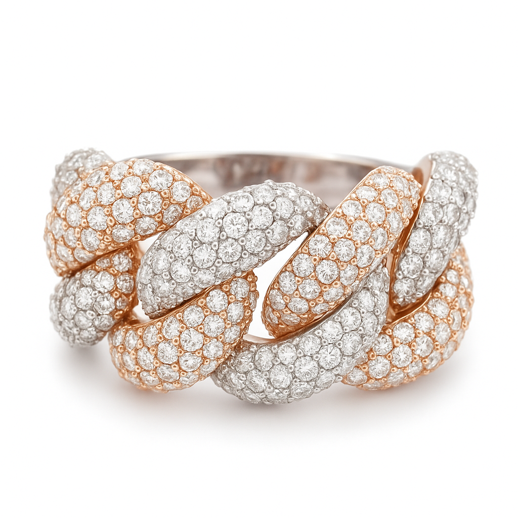 Men's 14k Two-Tone White & Rose-Gold Diamond Cuban Ring