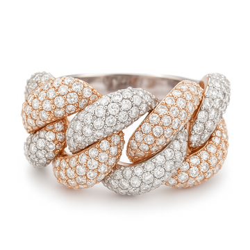 Men's 14k Two-Tone White & Rose-Gold Diamond Cuban Ring