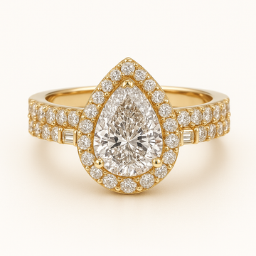 14k Gold Diamonds Engagement Pear Set Double Ring