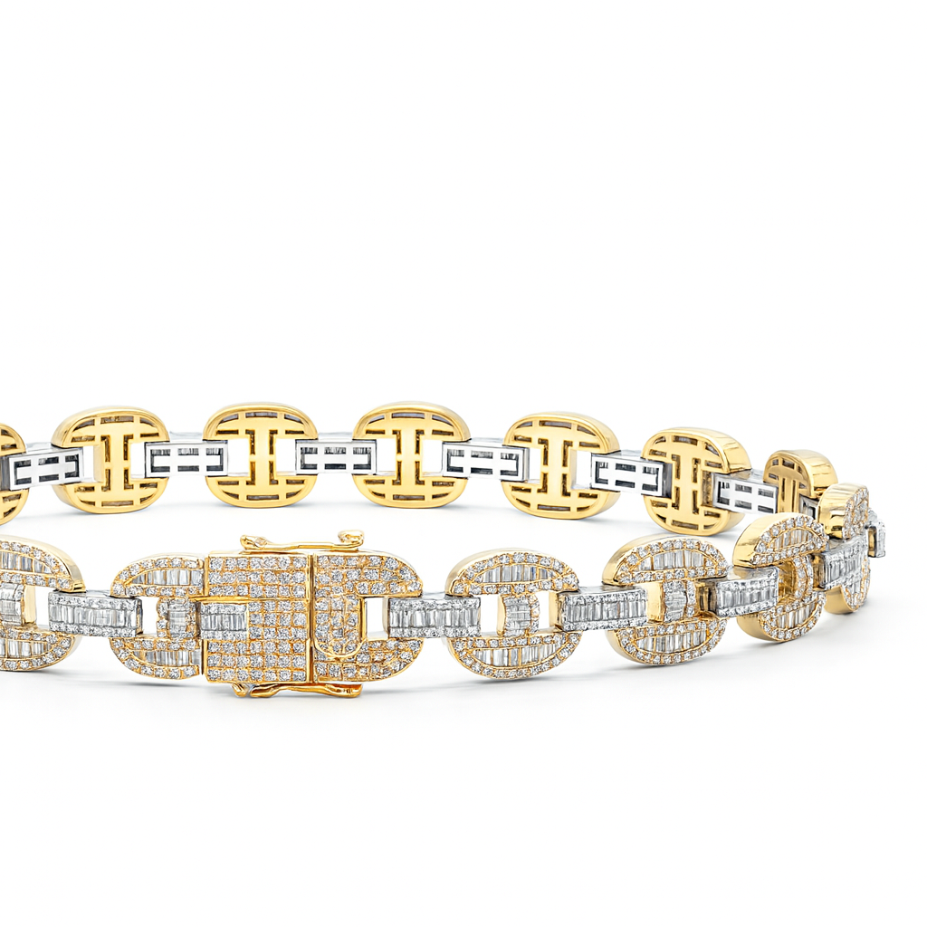 14k White Gold G Link Baguette Natural Diamond Bling Iced Out Bracelet