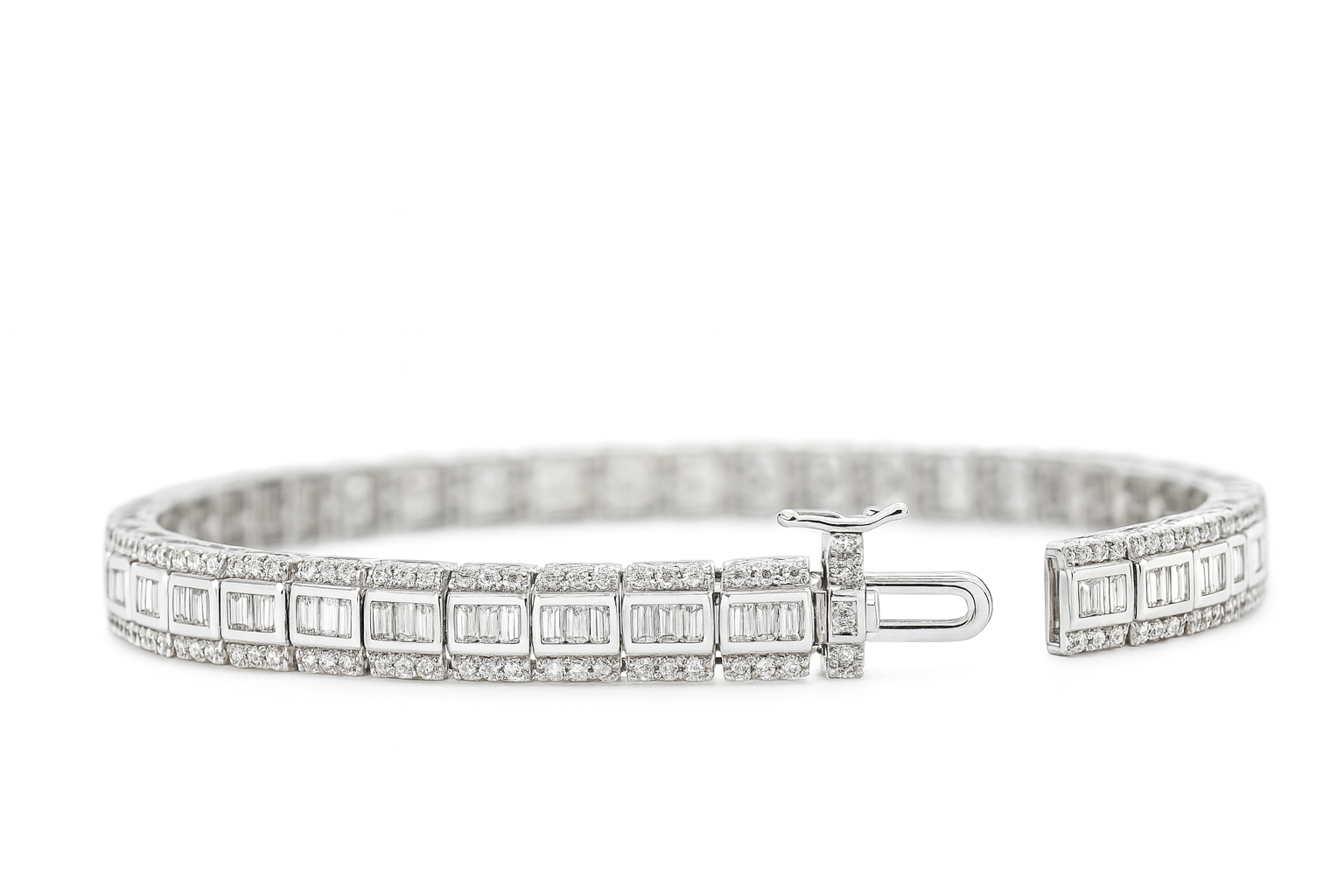 14k White-Gold Elegant Baguette Natural Diamond Bracelet