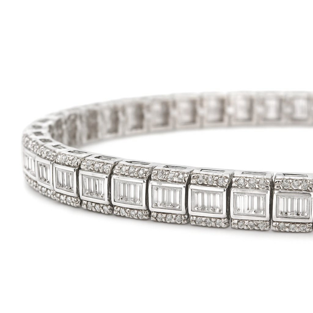 14k White-Gold Elegant Baguette Natural Diamond Bracelet