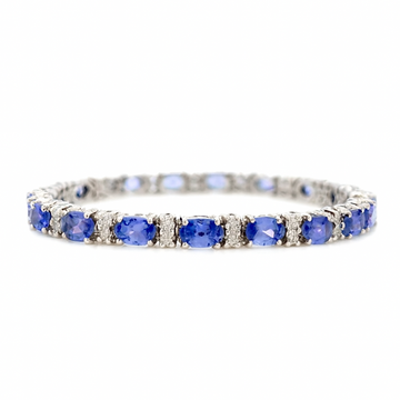 14k White Gold Blue Sapphire Oval Diamond Bracelet
