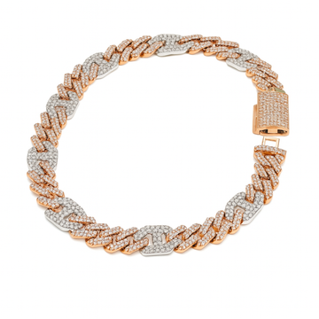 Men's 10k White-Rose Cuban Link Natural Diamond Bracelet