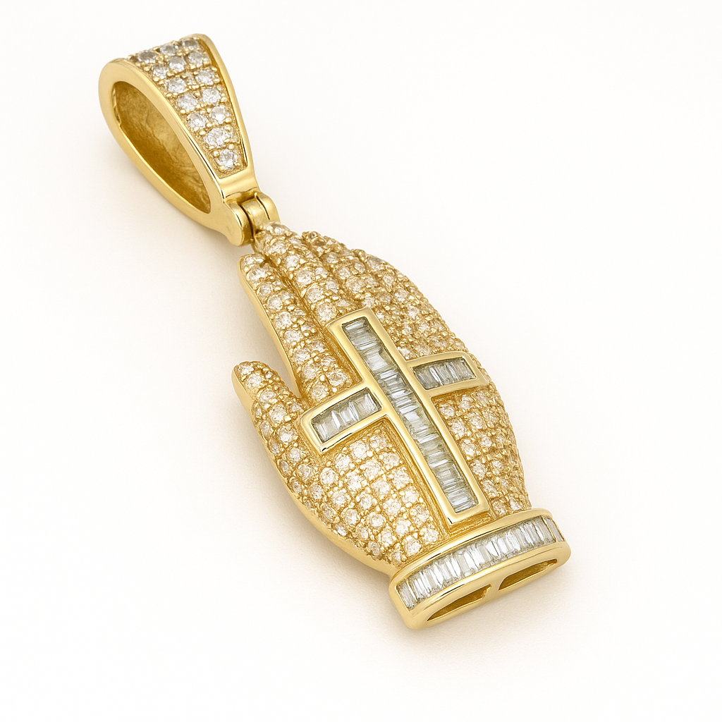 10k Gold Diamonds Cross on Hand Hand Pendant Charm
