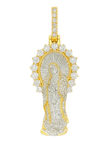 10k White Gold Virgin Mary Pendant Diamonds Charm