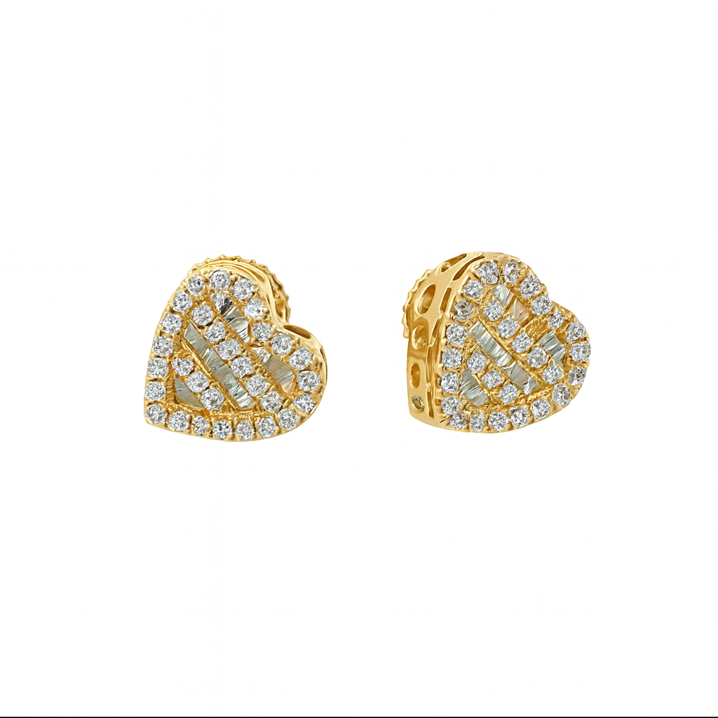 14K Gold Diamond Heart Stud Earrings
