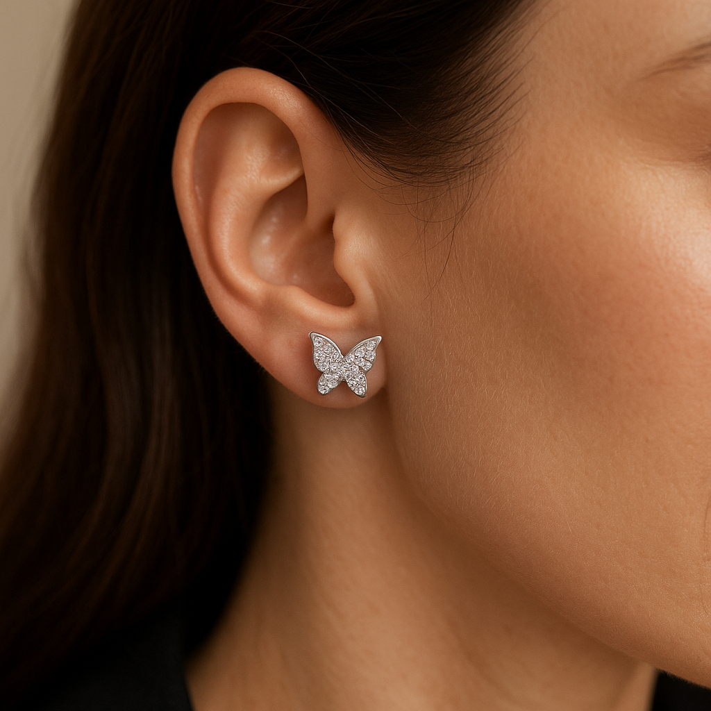 Diamond Whisper Butterfly Studs in 10K White Gold