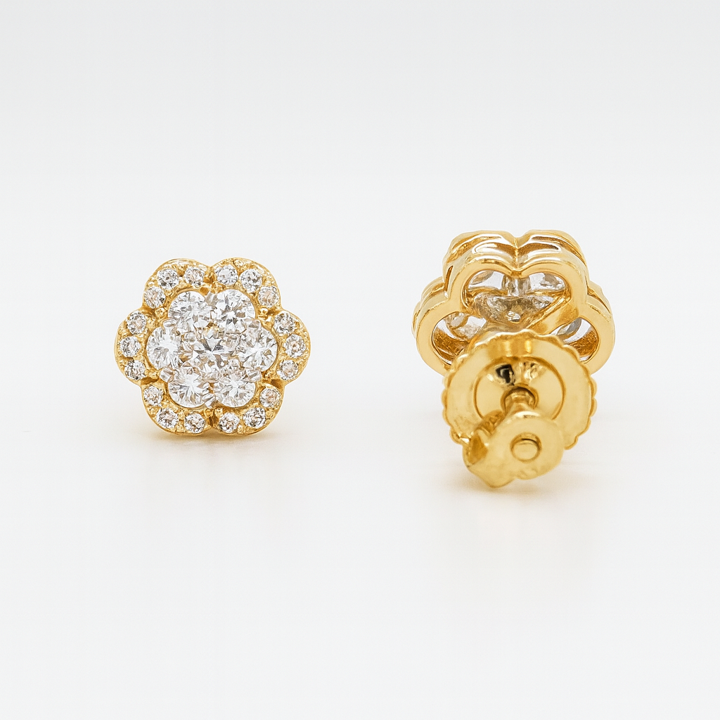 Golden Bloom Diamond Cluster Stud Earrings