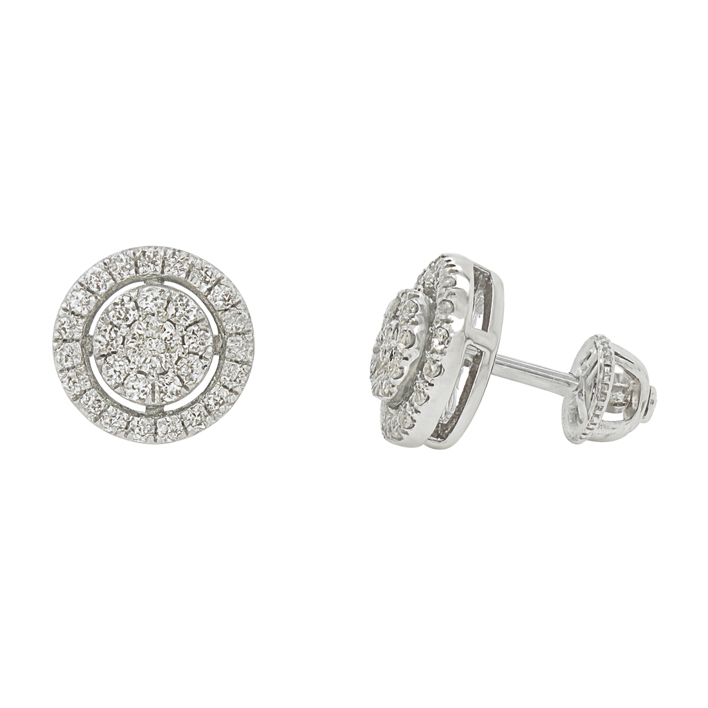 Halo Diamond Earrings White Gold Studs