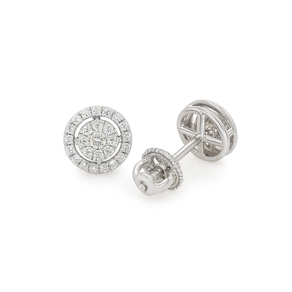 Halo Diamond Earrings White Gold Studs