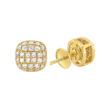 14K Gold Diamond Grid Cushion Stud Earrings