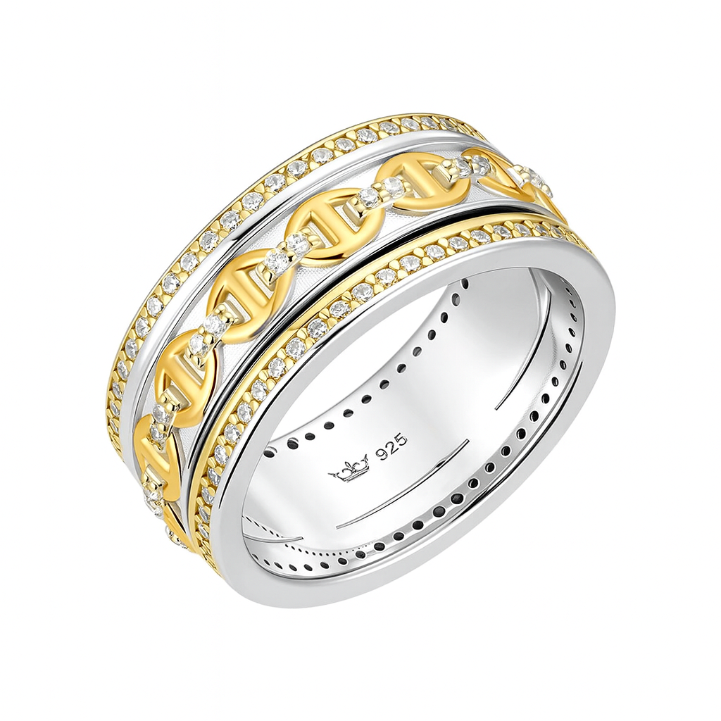 Two-Tone Sterling Silver Chain Link Band Ring