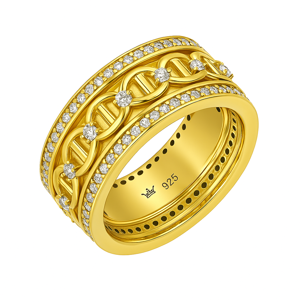 Two-Tone Sterling Silver Chain Link Band Ring