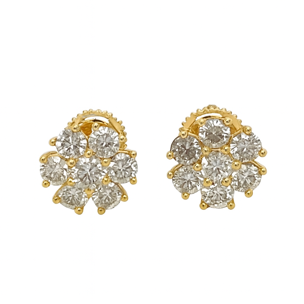 14K Golden Empire Flower Earrings Diamond Stud