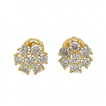 14K Golden Empire Flower Earrings Diamond Stud