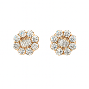 14K Rose Gold Flower Cluster Diamond Stud Earrings