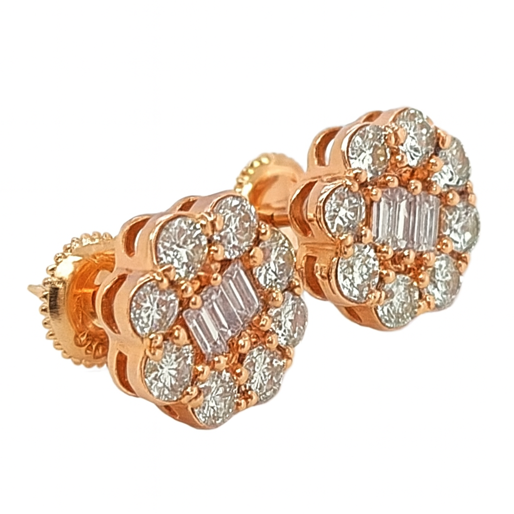 14K Rose Gold Flower Cluster Diamond Stud Earrings