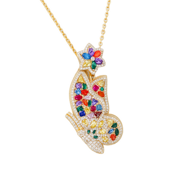Floral Butterfly Brooch in Sterling Silver with Multi-Gem Accents