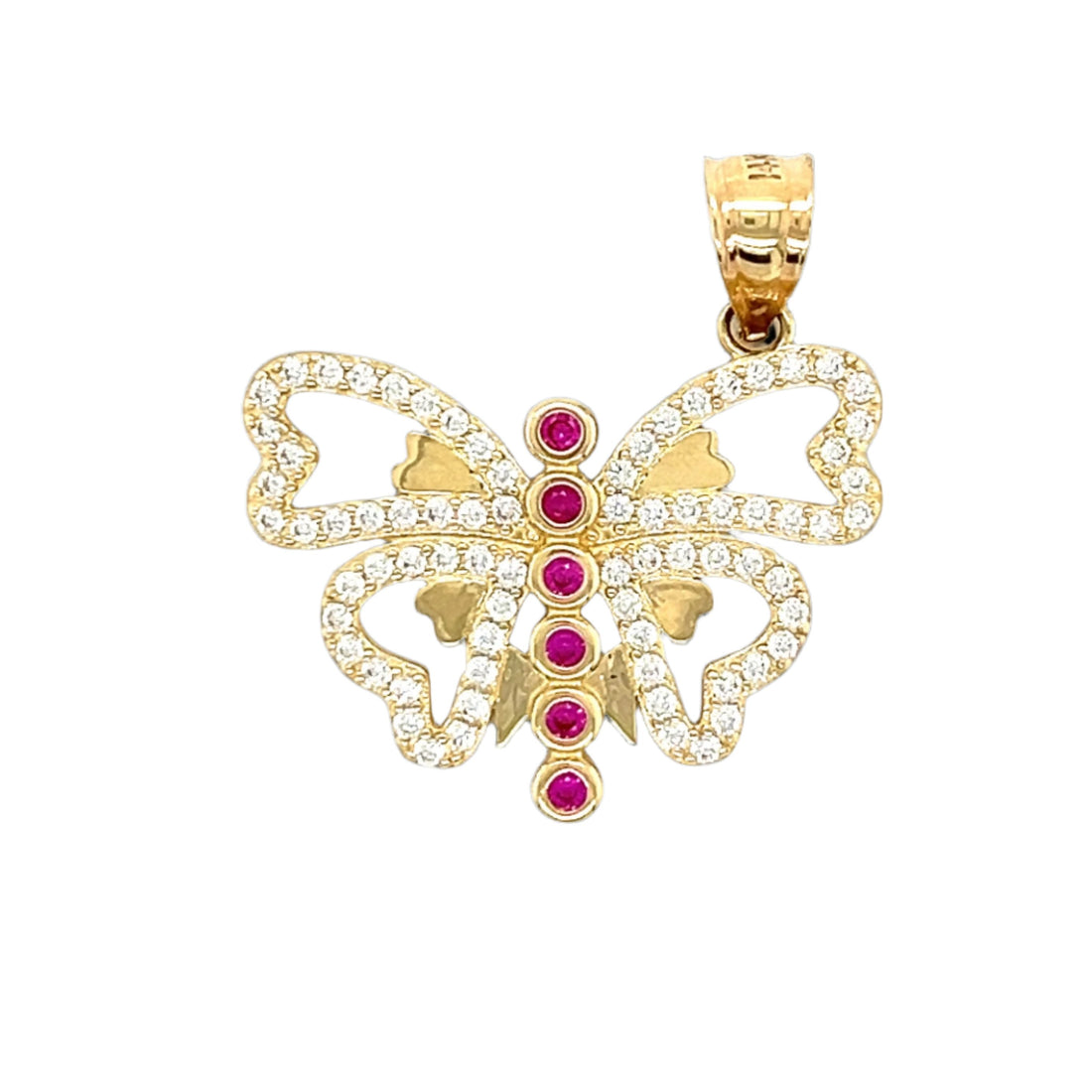 Mariposa en forma de corazón rosa de oro de 14 quilates con circonita cúbica