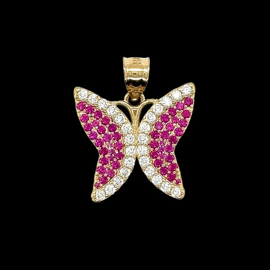 14K Gold Pink Colored CZ Butterfly Pendant