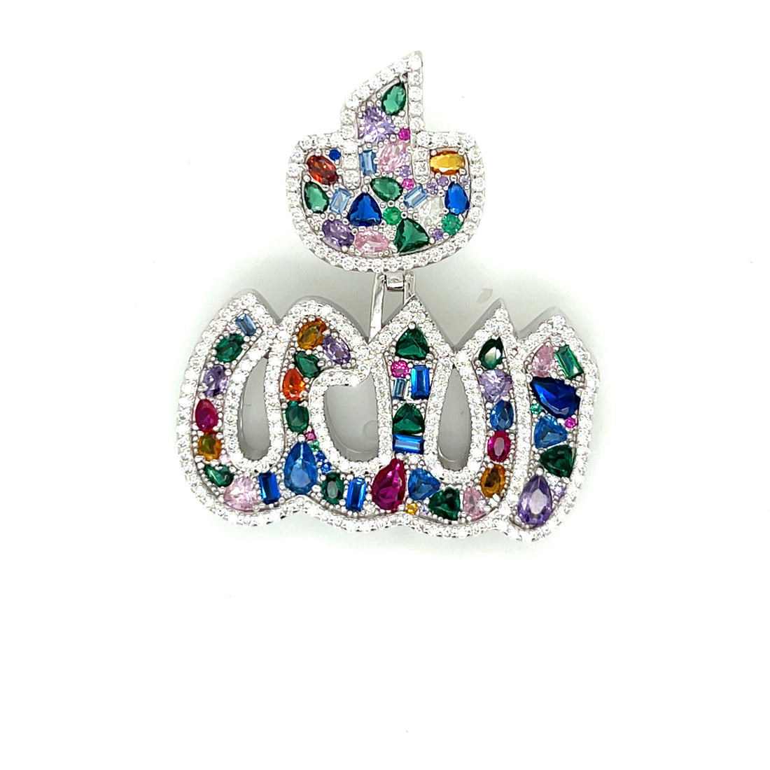 Allah Pendant in Sterling Silver with Moissanite & Cubic Zirconia
