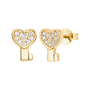 Heart Key Stud Earrings