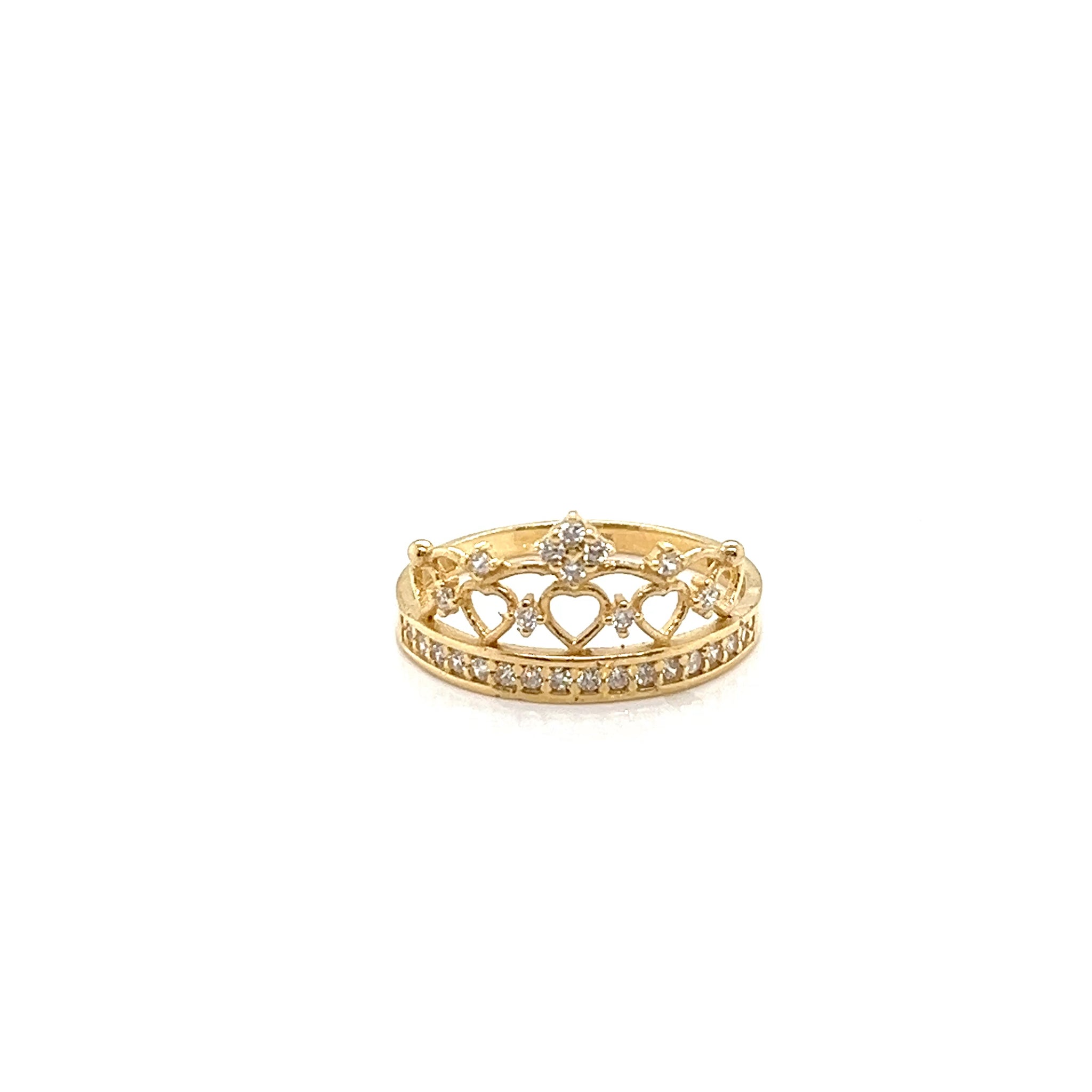 14k Gold Crown Ring with Heart Designs