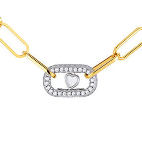 Elegant paperclip chain necklace with a moving heart link